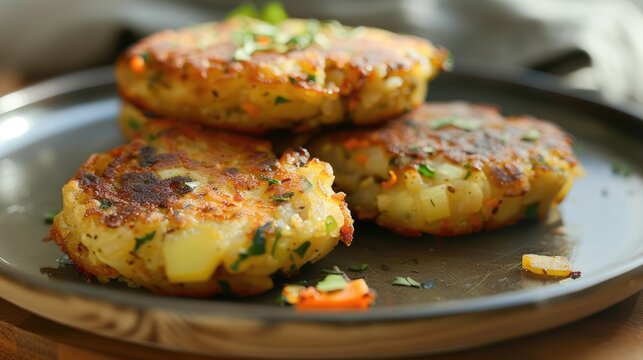 Bubble and squeak patties on a kitchen plate