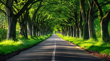 Fototapeta premium Sunlit path through lush green trees