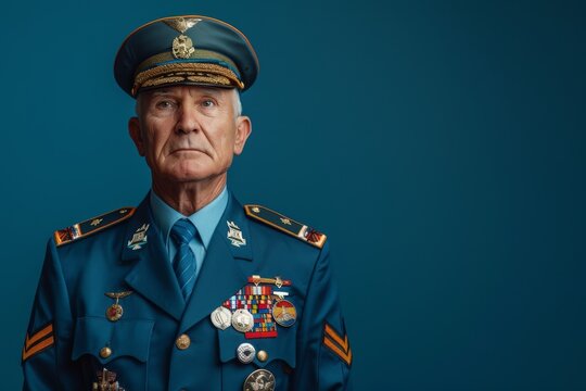 Proud Army General in parade uniform displaying medals and decorations