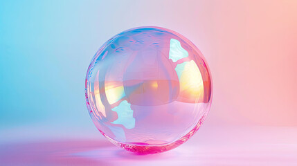 3D rendering, iridescent sphere on gradient background.