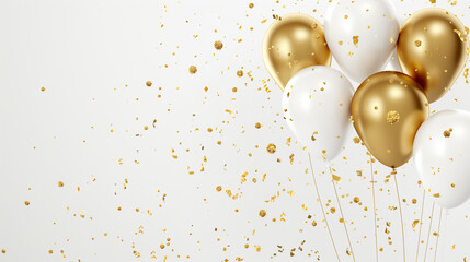 Balloon birthday background confetti anniversary happy gold party ballon white. Birthday balloon background ribbon card design 3D golden isolated celebrate decoration