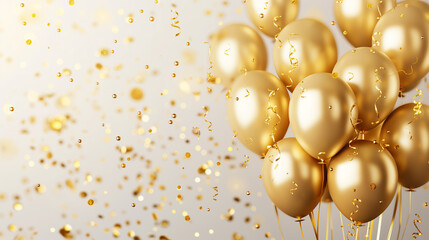 Balloon birthday background confetti anniversary happy gold party ballon white. Birthday balloon background ribbon card design 3D golden isolated celebrate decoration