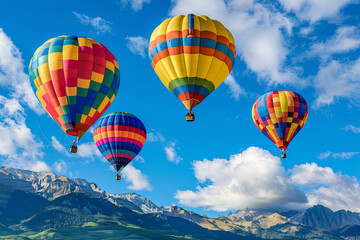 Obraz premium Colorful hot air balloons flying over mountain 