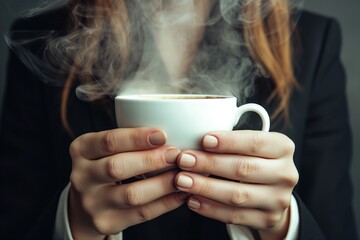 business woman holding hot coffee by generative ai
