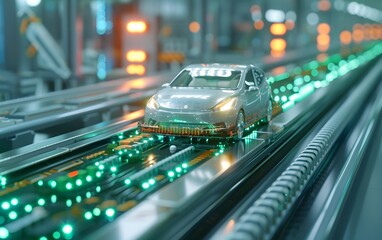 Fototapeta premium Close-up of a self-driving transport vehicle carrying semiconductor components