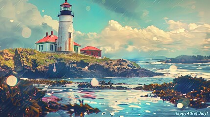 Majestic lighthouse celebrating the 4th of July on a sunny day