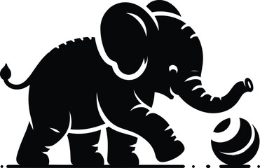 Baby Elephant sitting Silhouette isolated on white background Minimalist elephant vector shape icon