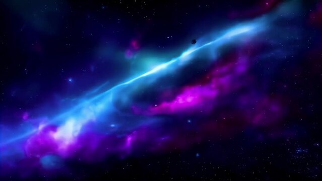 Fast FPV drone flythrough of a galaxy in space, beginning with an aerial view of the nebula.