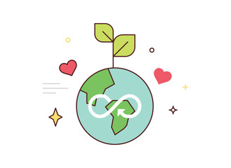 Circular economy and sustainable economic growth strategy, resources reuse, esg green energy industry vector illustration.
