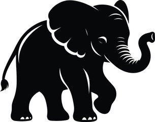 Baby Elephant sitting Silhouette isolated on white background Minimalist elephant vector shape icon