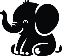 Baby Elephant sitting Silhouette isolated on white background Minimalist elephant vector shape icon