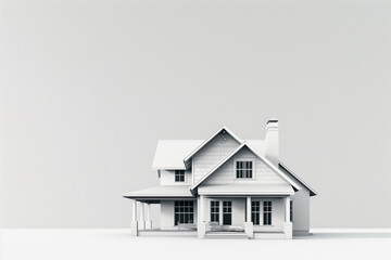 A minimalist Craftsman home with a neutral color palette, simple geometry, and clean architectural lines, offering a serene retreat against a solid white background