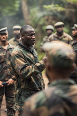 Trainer giving training to military soldiers at boot camp 