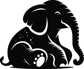 Baby Elephant sitting Silhouette isolated on white background Minimalist elephant vector shape icon