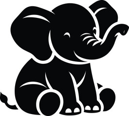 Baby Elephant sitting Silhouette isolated on white background Minimalist elephant vector shape icon