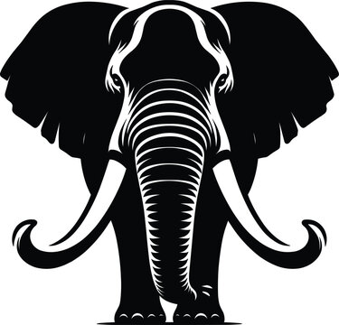Elephant front facing Silhouette isolated on white background Minimalist elephant vector shape icon