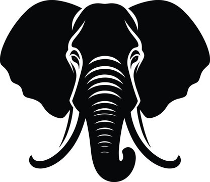 Elephant front facing Silhouette isolated on white background Minimalist elephant vector shape icon