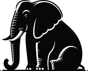 Elephant sitting Silhouette isolated on white background Minimalist elephant vector shape icon