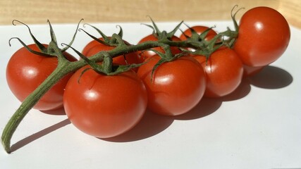 tomatoes on a vine isolated on white