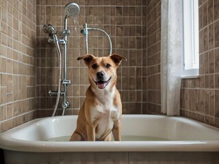 ia generated. dog in bathroom