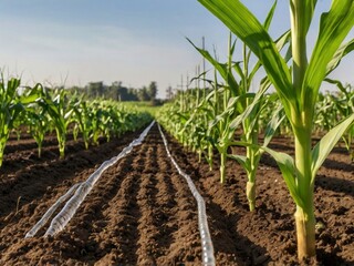 Naklejka premium ia generated. corn field in the morning