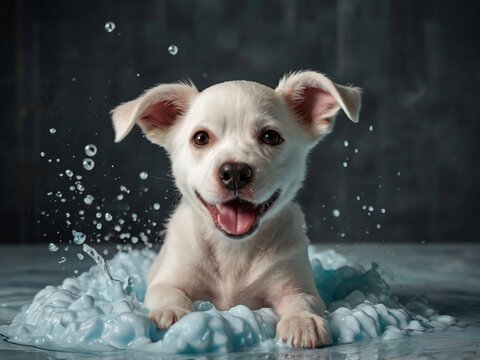 Generated AI. Yorkshire terrier puppy in bath box. animal cleaning