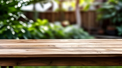 Fototapeta premium Empty wood brown table and blur kithen, background