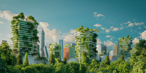 Obraz premium landscape in the city. A featuring green buildings, renewable energy sources, and sustainable urban planning