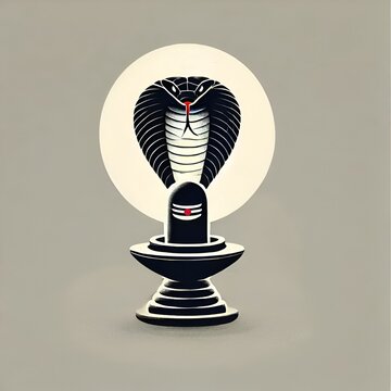 Illustration of nag panchami with a cobra standing upright with lingam.