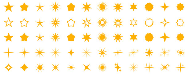 Set of orange sparkle stars. Twinkle stars collection. Stars icon