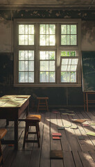 Fototapeta premium There is teacher's table but it is. Empty the class backgraund