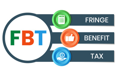 FBT - Fringe Benefit Tax acronym. business concept background. vector illustration concept with keywords and icons. lettering illustration with icons for web banner, flyer