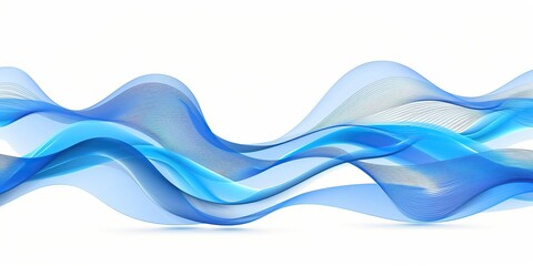 Blue color wave isolated on white. Abstract background with smoke wavy lines. Transparent curly form pulsing in the air. Energy Streams. Flowing dynamic sound waves for brochure, website, flyer design
