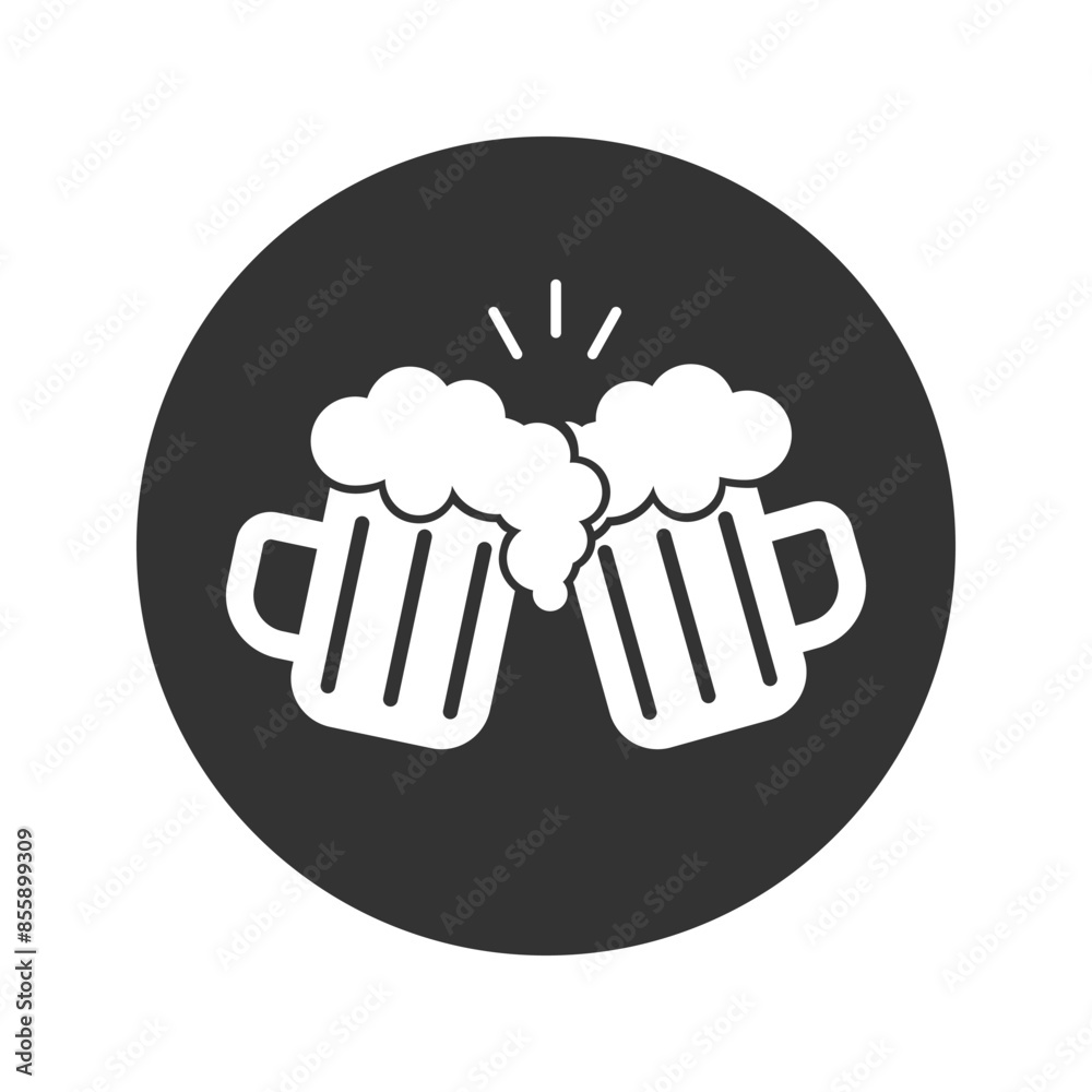 Wall mural Toast with beer mugs white linear icon for dark theme. Party celebration with friends. Thin line customizable illustration. Isolated vector contour symbol for night mode. Editable stroke