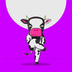 Naklejka premium Vector illustration of a cow standing on one leg in a cute pose