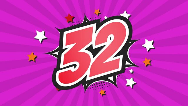 Animation of Number 32 - Thirty-Two - 32nd thirty-second