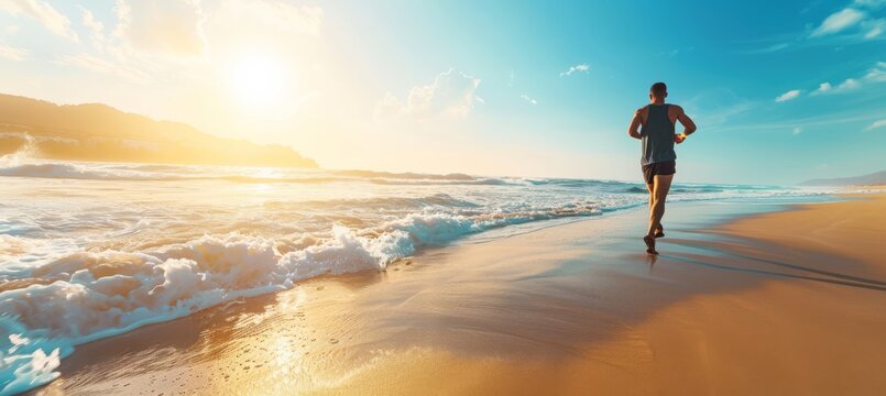 Man Jogging on a Sunny Beach