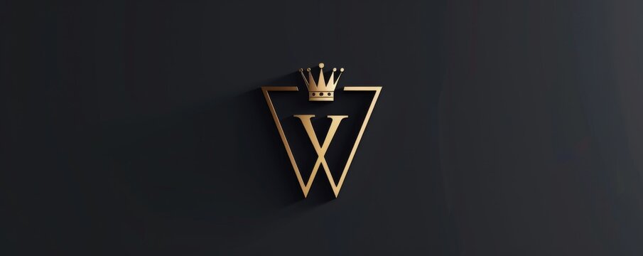 Elegant gold logo with crown and letter W on black background