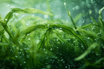 algae spirulina seaweed plant underwater shot closeup background