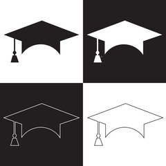 Academic mortarboard cap black and white silhouette icon vector. Graduation hat design element isolated on a white and black background. Education graphic . symbol vector. EPS 10
