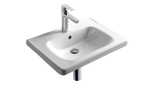 Sink isolated on transparent background, focus fresh drain form