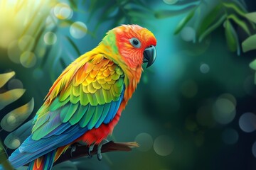Obraz premium tropical parrot bird with rainbow colored feathers realistic illustration