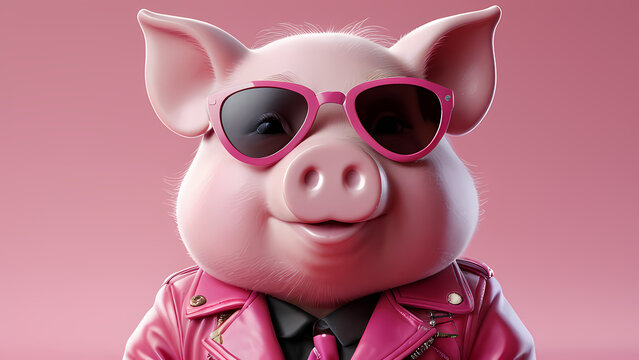 Stylish swine in shades and leather