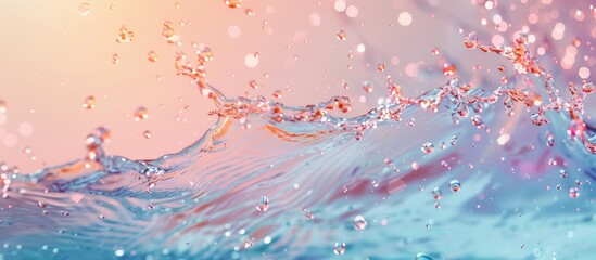 Fototapeta premium Isolated shot of water splashing pastel background Abstract. Copy space image. Place for adding text and design