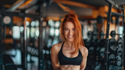 Fototapeta premium Smiling athletic woman posing in the gym.