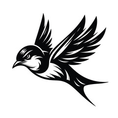 swallow logo mascot in black and white silhouette