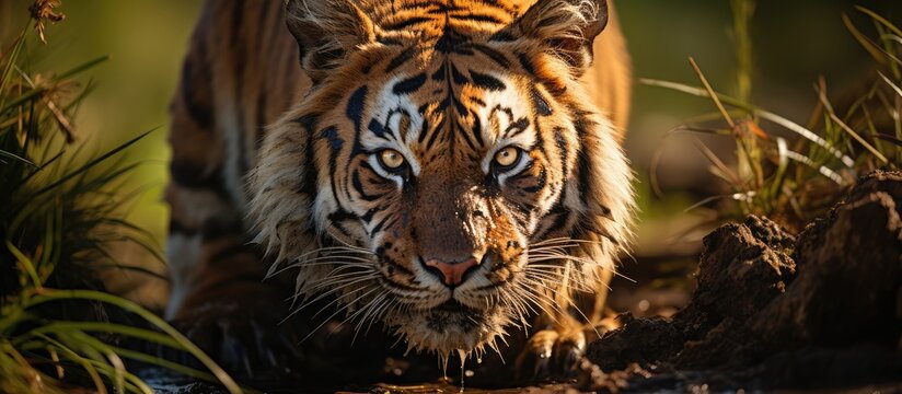 Wild tiger roaming in nature