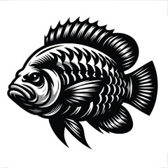tilapia fish logo mascot in black and white silhouette