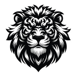 fierce lion logo mascot in black and white silhouette