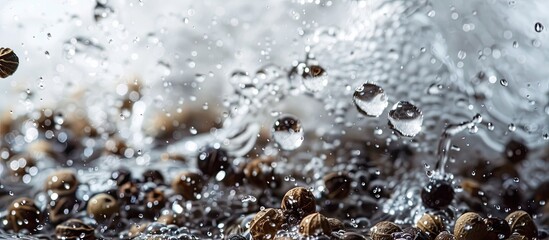 Fototapeta premium White pepper washing with water. Copy space image. Place for adding text and design